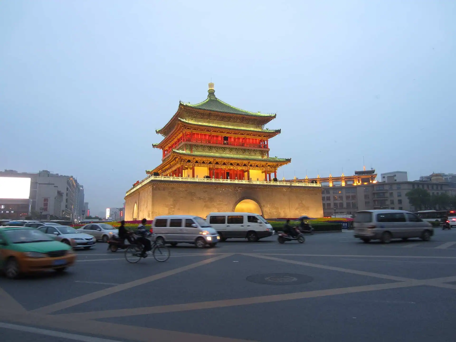 Xi'an's Ming Bell Tower lit up at night