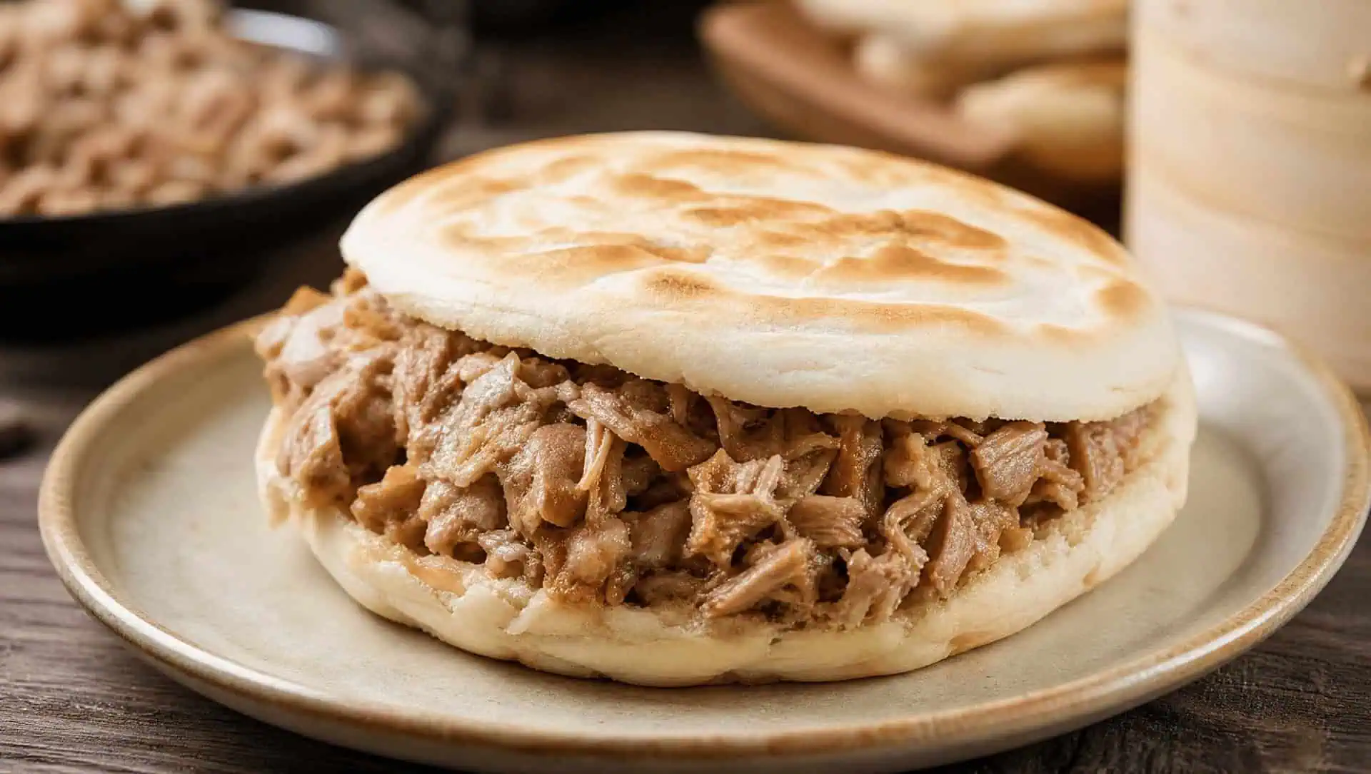 Roujiamo: chopped spiced pork in a crisp baked bun