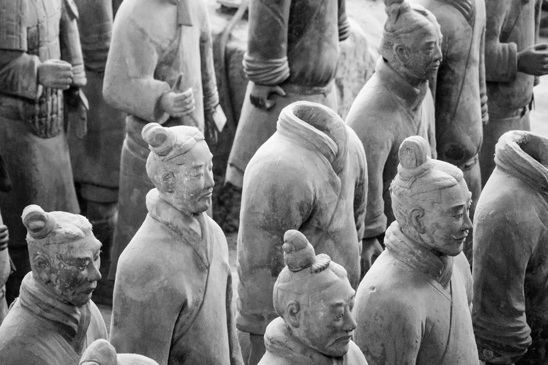 Terracotta warriors standing in the excavation pit, Xi'an