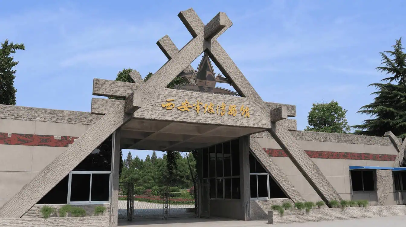 The fish-motif entrance gate of the Banpo Museum, Xi'an's Neolithic village site