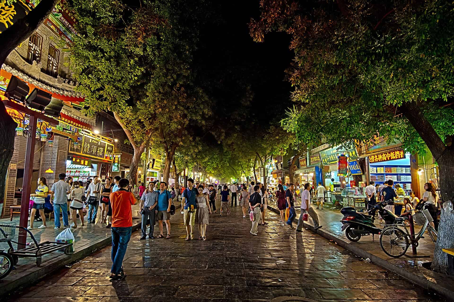 Muslim Quarter food street busy with diners at night