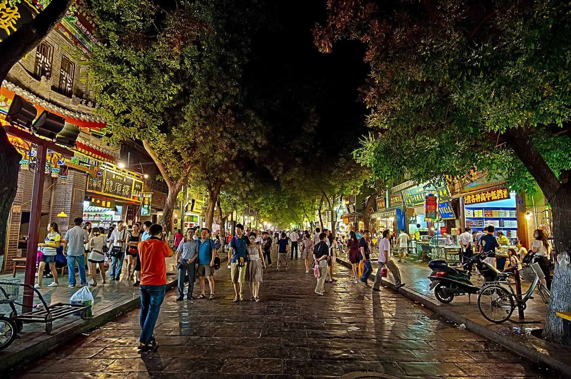 Muslim Quarter food street busy with diners at night