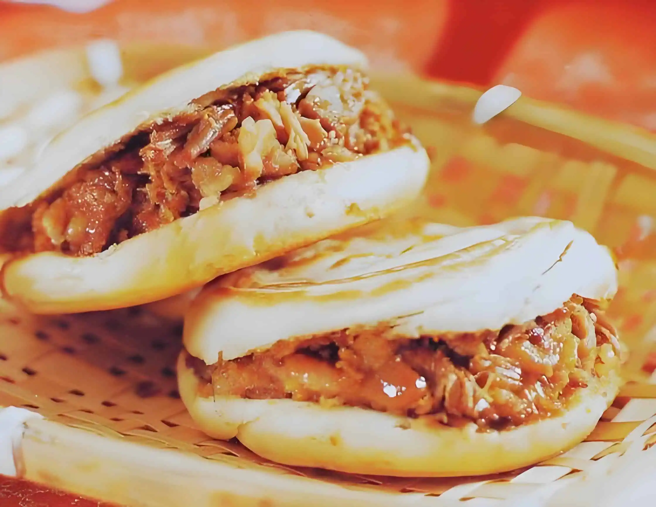 Roujiamo: chopped spiced pork in a crisp baked bun