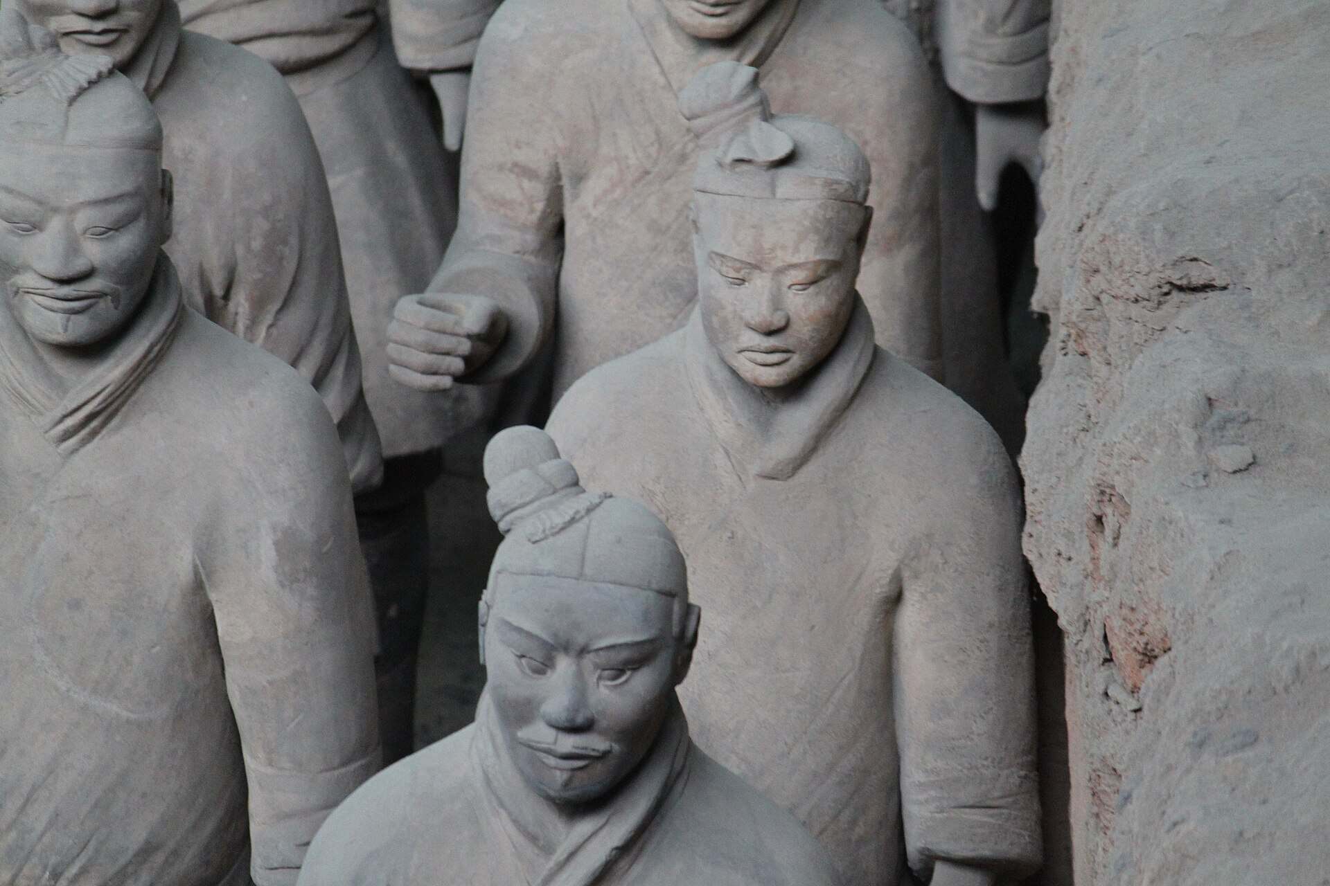 Terracotta warriors standing in the excavation pit, Xi'an