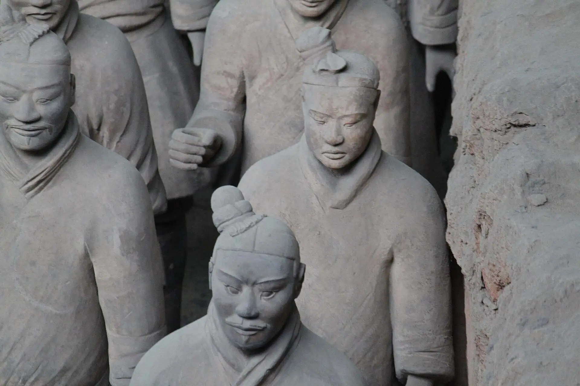 Terracotta warriors standing in the excavation pit, Xi'an