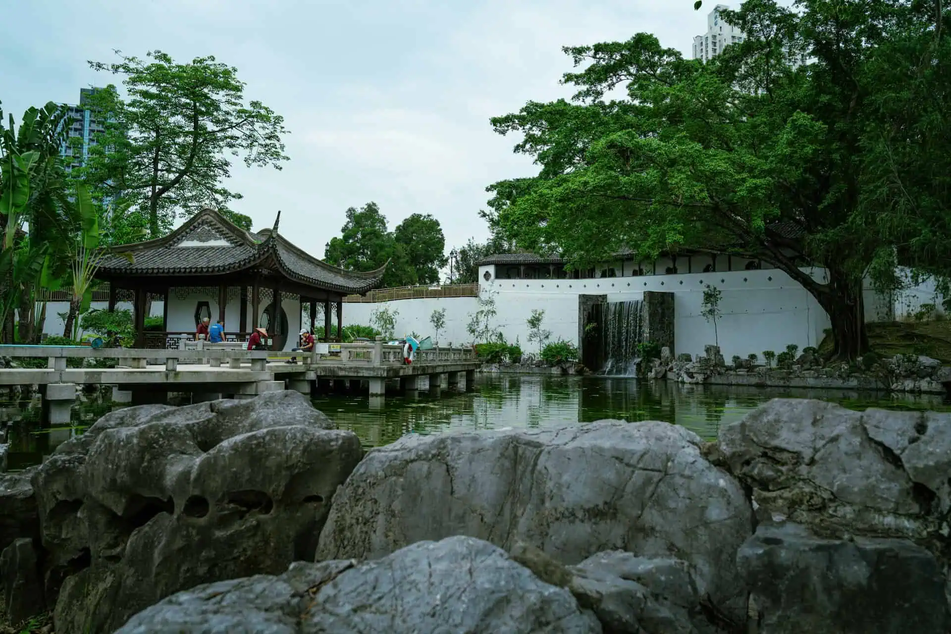 Lake and pavilion at Xingqing Palace Park